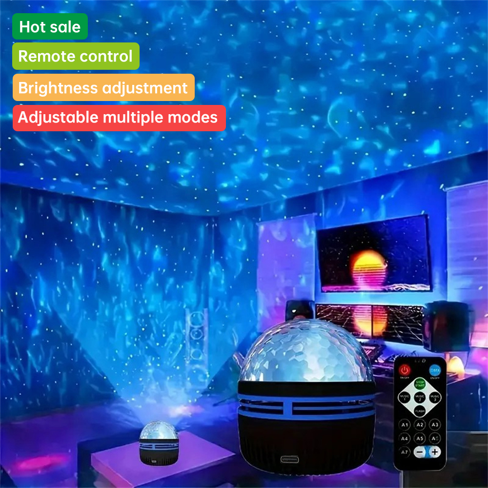 Projetor de Ondas de Água, Projetor de Estrelas da Galáxia, Luz Noturna de Cabeceira para Quarto, Multicores com