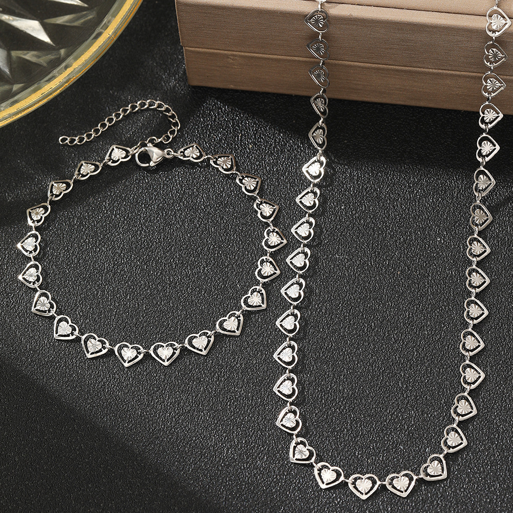 Conjunto De 2 Peças De Colar E Pulseira De Coração – Presente Minimalista De Joias De Amor Para Mulheres