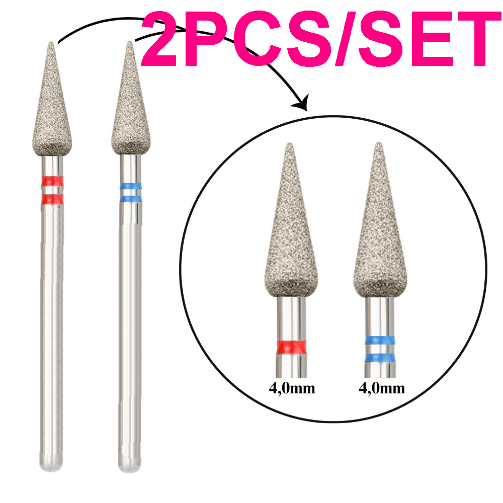Kit 2pcs Broca De Diamante Para Unhas, Cenoura Vermelha E Azul 40mm, Para Manicure E Decoração