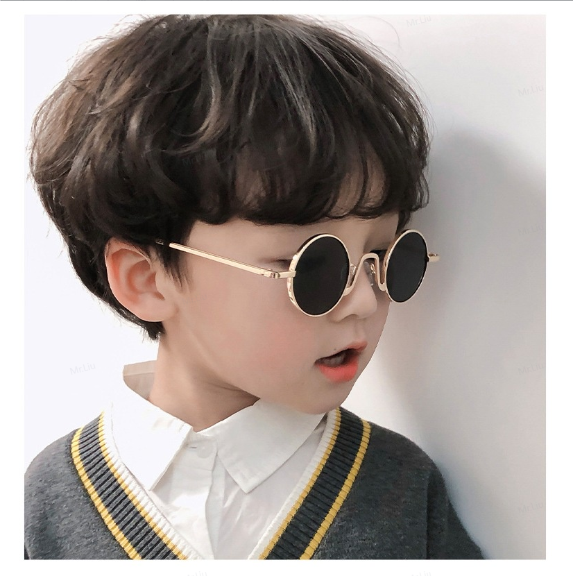 Óculos De Sol Infantis Elegantes Com Armação Redonda De Metal | Fotográficos Retrô Unissex Para Todas As Idades em Oferta na Shopee