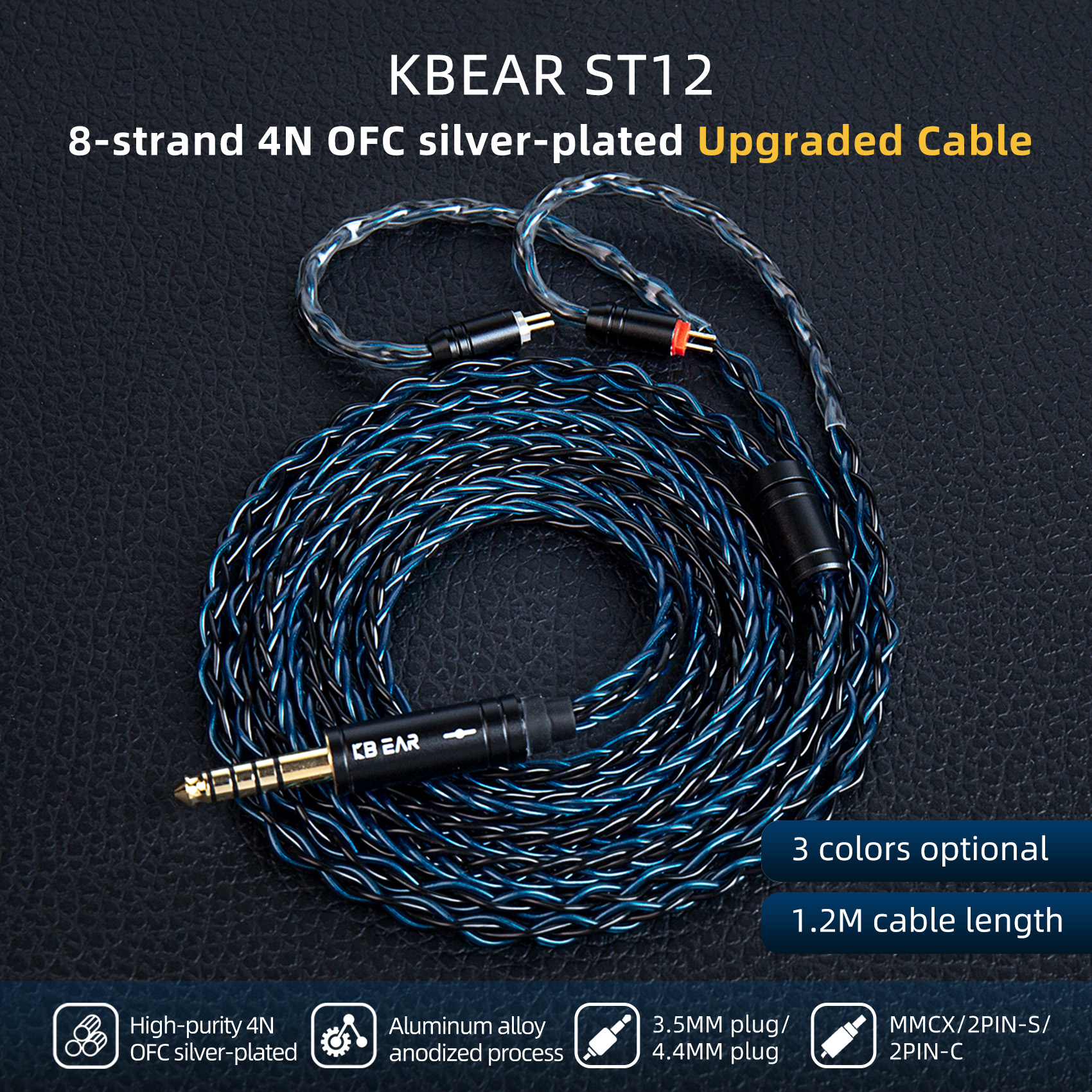 KBEAR ST12 MMCX/2PIN/QDC IEM Cabo No Monitor De Ouvido Substituição Fones 8 Núcleo 4N OFC De Extensão De Fio De Fone HiF