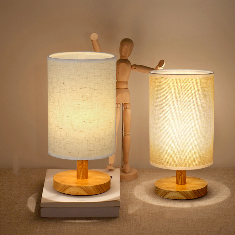 Luminária De Mesa Em Madeira Maciça, Luz Noturna Usb, Cor Linho, Estilo Simples E Retrô, I...
