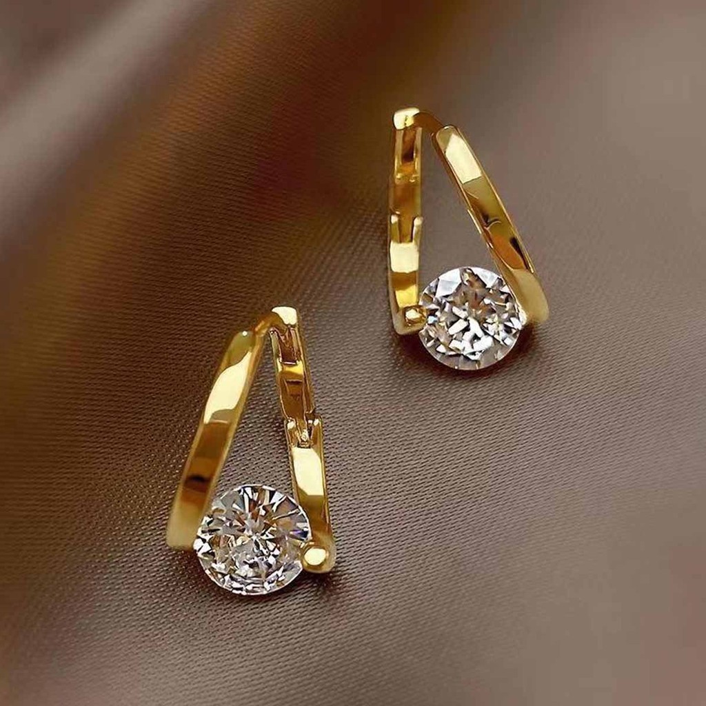Brincos De Zircão Estilo Coreano Clipes De Orelha Geométricos Design De Nicho Minimalista Versátil Para Mulheres