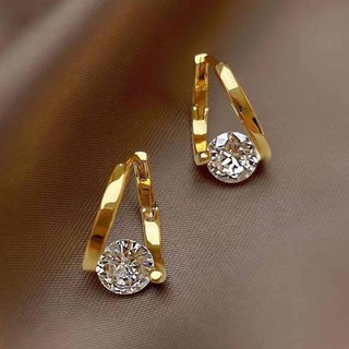 Brincos De Zircão Estilo Coreano Clipes De Orelha Geométricos Design De Nicho Minimalista Versátil Para Mulheres