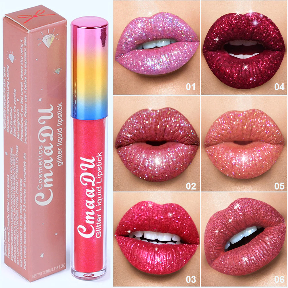 CmaaDu 1 Pcs Glitter Lip Gloss Batom De Longa Duração À Prova D'água Que Não Desbota Presente Perfeito Para Iniciantes
