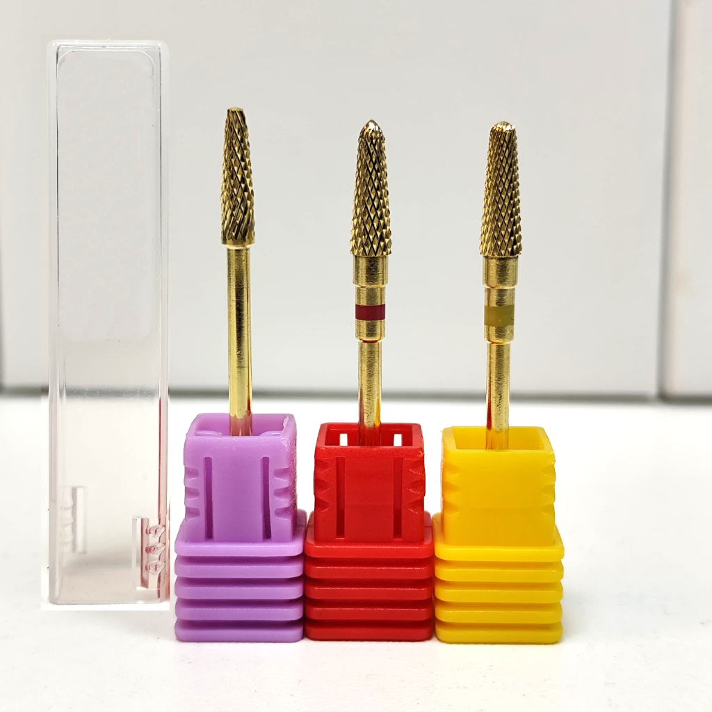 Novo Kit 3 Brocas de Tungstênio Dourado, Guarda-chuva e Guarda-chuva Médio Profissional para Unhas de Gel em Porcelana