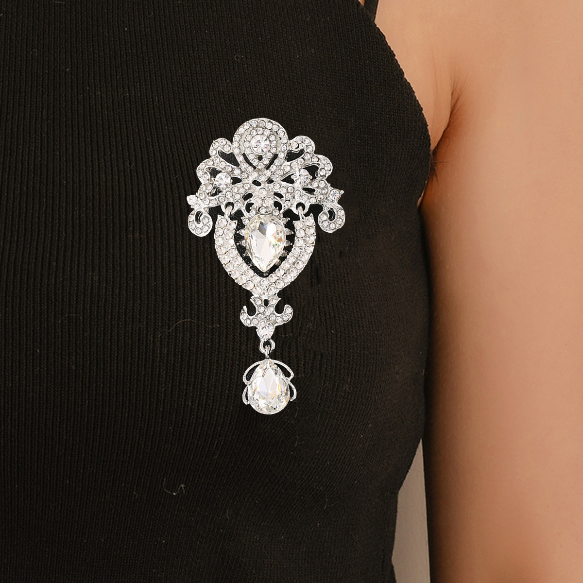 Broche De Flor De Cristal Prateado , Alfinete Floral Para Vestido De Casamento , Acessório De Joia De Diamante De Strass