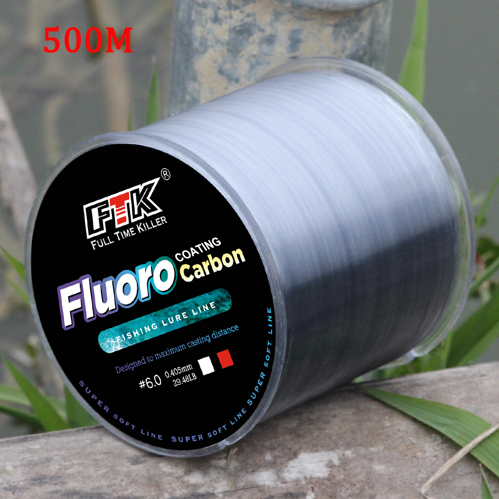 FTK 500M Linha de Pesca Cinza em Nylon com Revestimento de Fibra de Carbono, Linha de Pesca Monofilamento para Fly