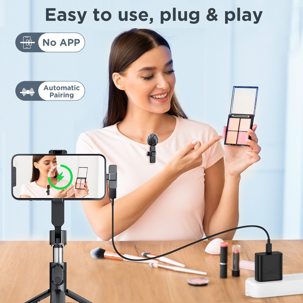 Novo Microfone Lavalier Mini Sem Fio para Smartphone e PC para Gravação de Vlog, Áudio e Vídeo, Jogos e Ensino.