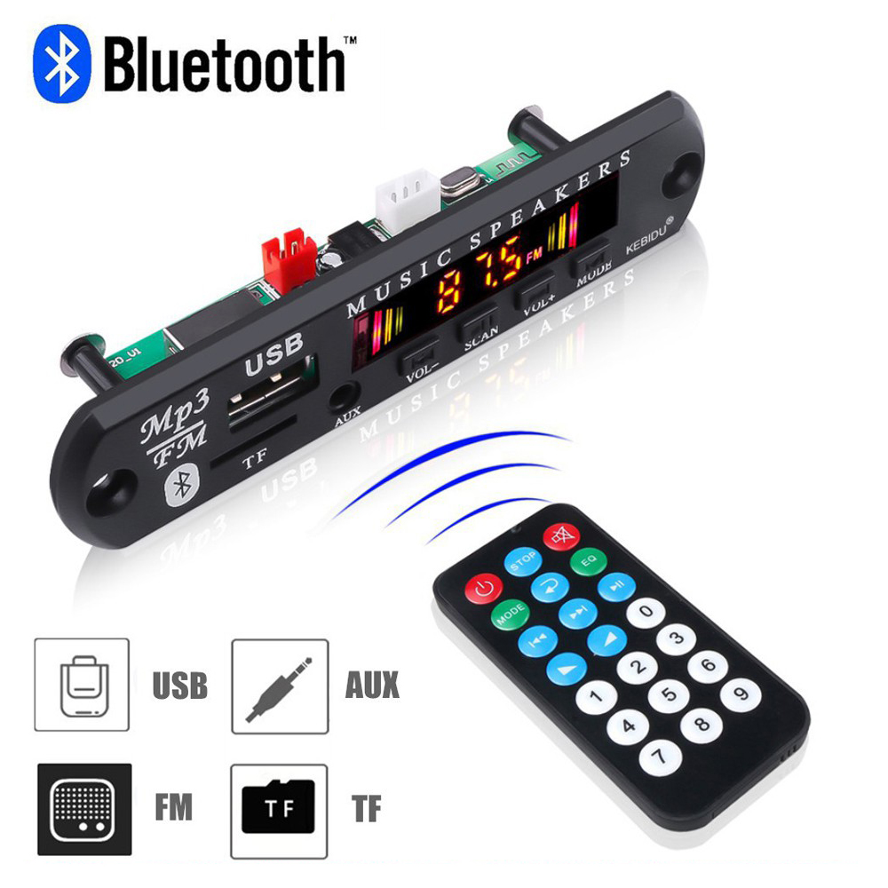 Placa MP3 Sem Fio Bluetooth 5.0 DC 9V 12V Suporte Para Reprodutor De Música WMA USB TF FM