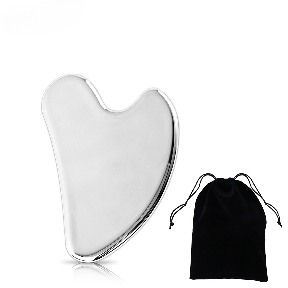 Raspador Guasha De Aço Inoxidável Para Lifting Facial E Aperto Da Pele Antienvelhecimento Com Saco De Veludo