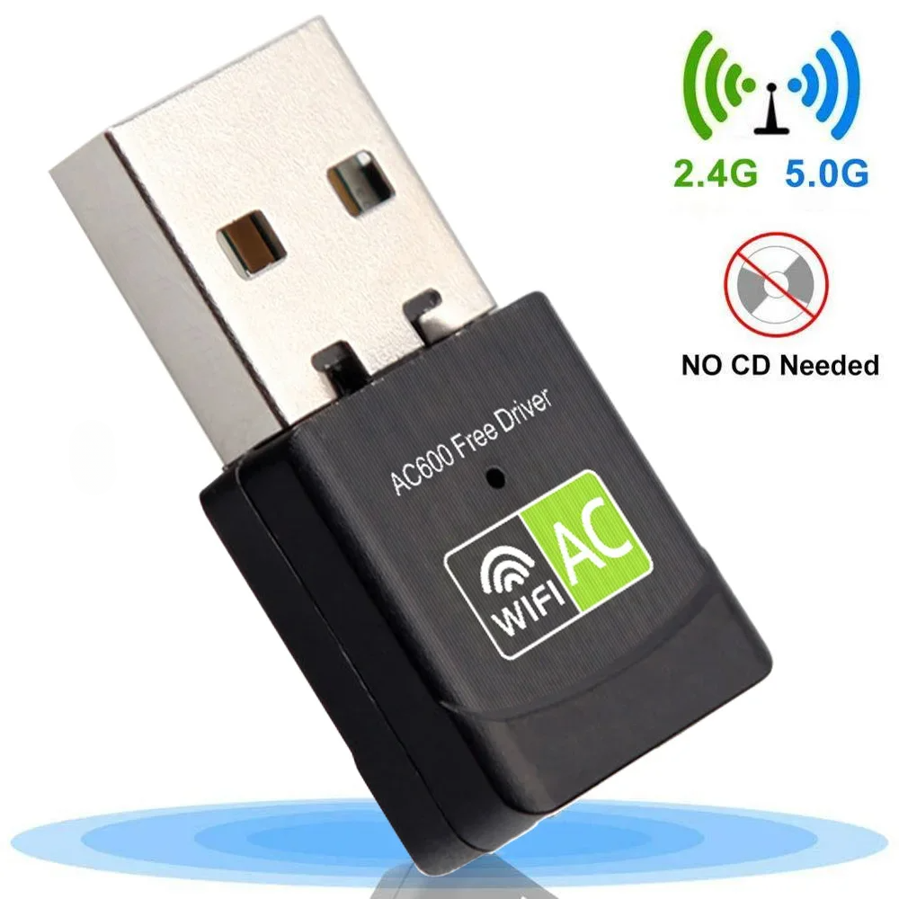 Adaptador USB WiFi 600Mbps 2.4G 5GHz Antena Ethernet Sem Driver AC para Desktop e Laptop Windows