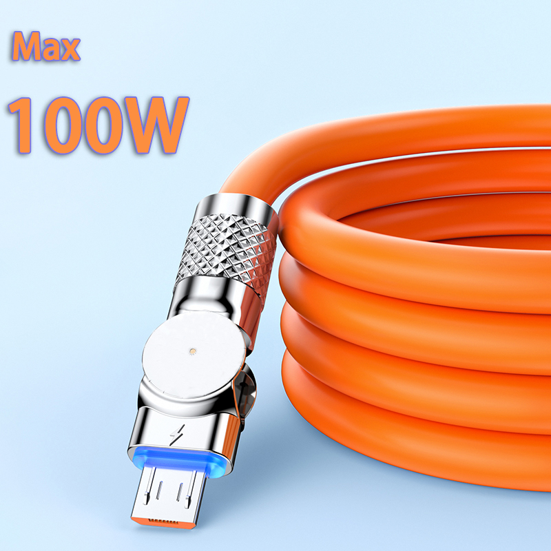 Cabo de Carregamento Usb para Micro Android de 100w e 180° Rotativo, Carregador Rápido para Xiaomi Redmi, Oppo, Huawei,