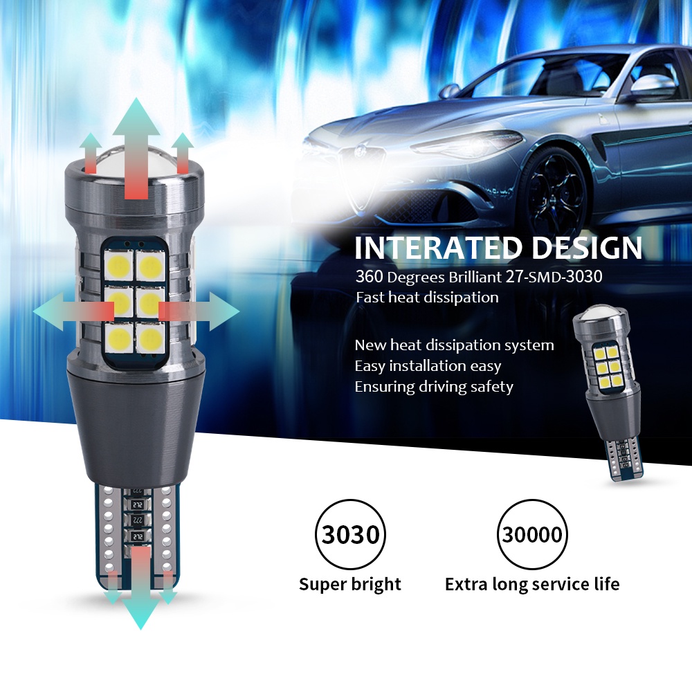 Lâmpadas LED T15 W16W Canbus Super Brilhante 3030 27SMD para Luzes de Ré e Luz de Recuo Automotivas