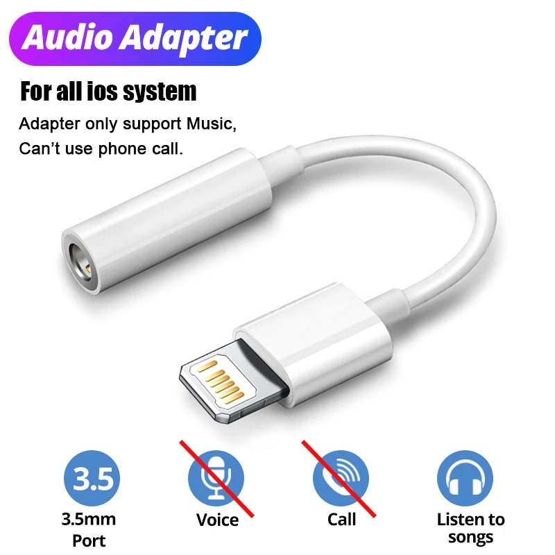 Cabo Adaptador de Fone de Ouvido Jack de 3,5mm para iPhone 11 12 13 14 7 8 Plus XR X XS Max Smartphone