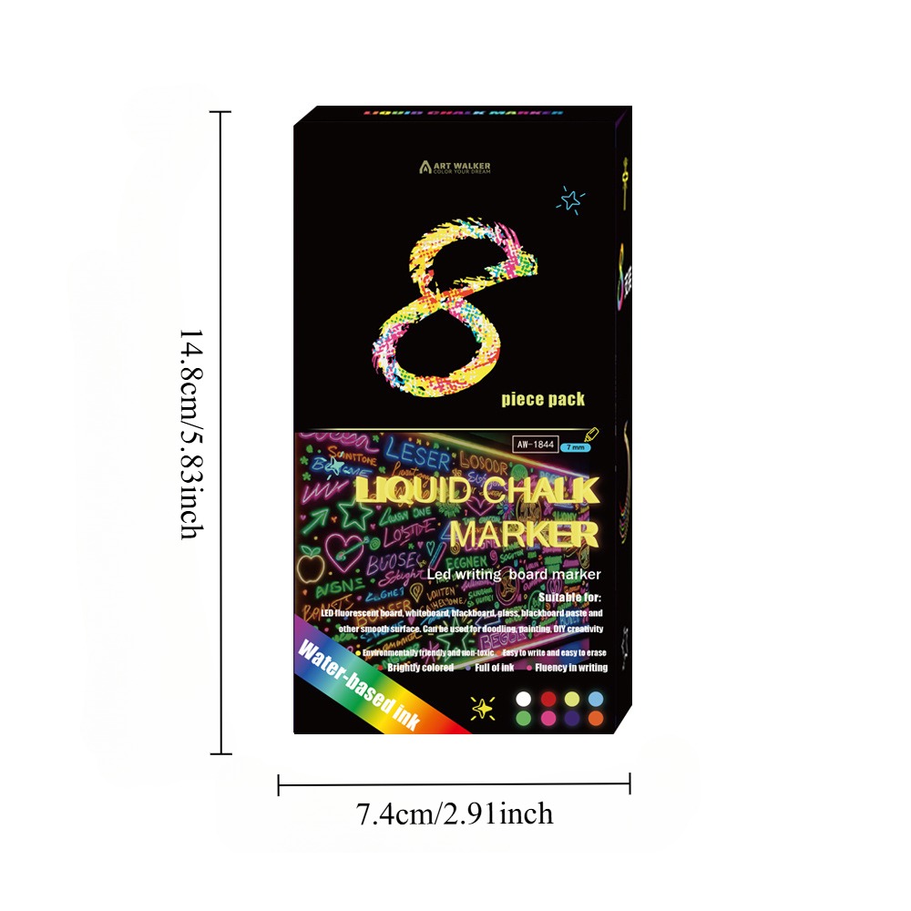 Novos Marcadores de Giz Líquido Tcuo 6/8 Cores em Inglês, Marcação Fluorescente Apagável para Lousa e Arte de Grafite.