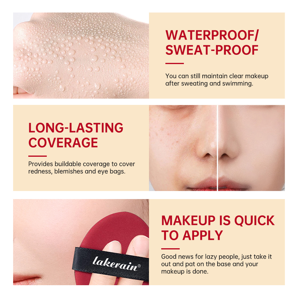 Lakerain Base Cushion Vermelha 18g, longa duração de 72h, à prova d'água para pele radiante · foto 2