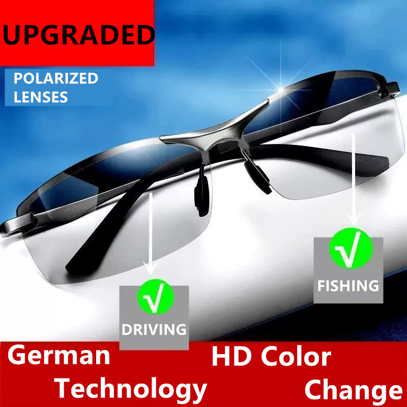Óculos de sol polarizados fotochromáticos UV400 para homens - ideais para pesca noturna e direção.