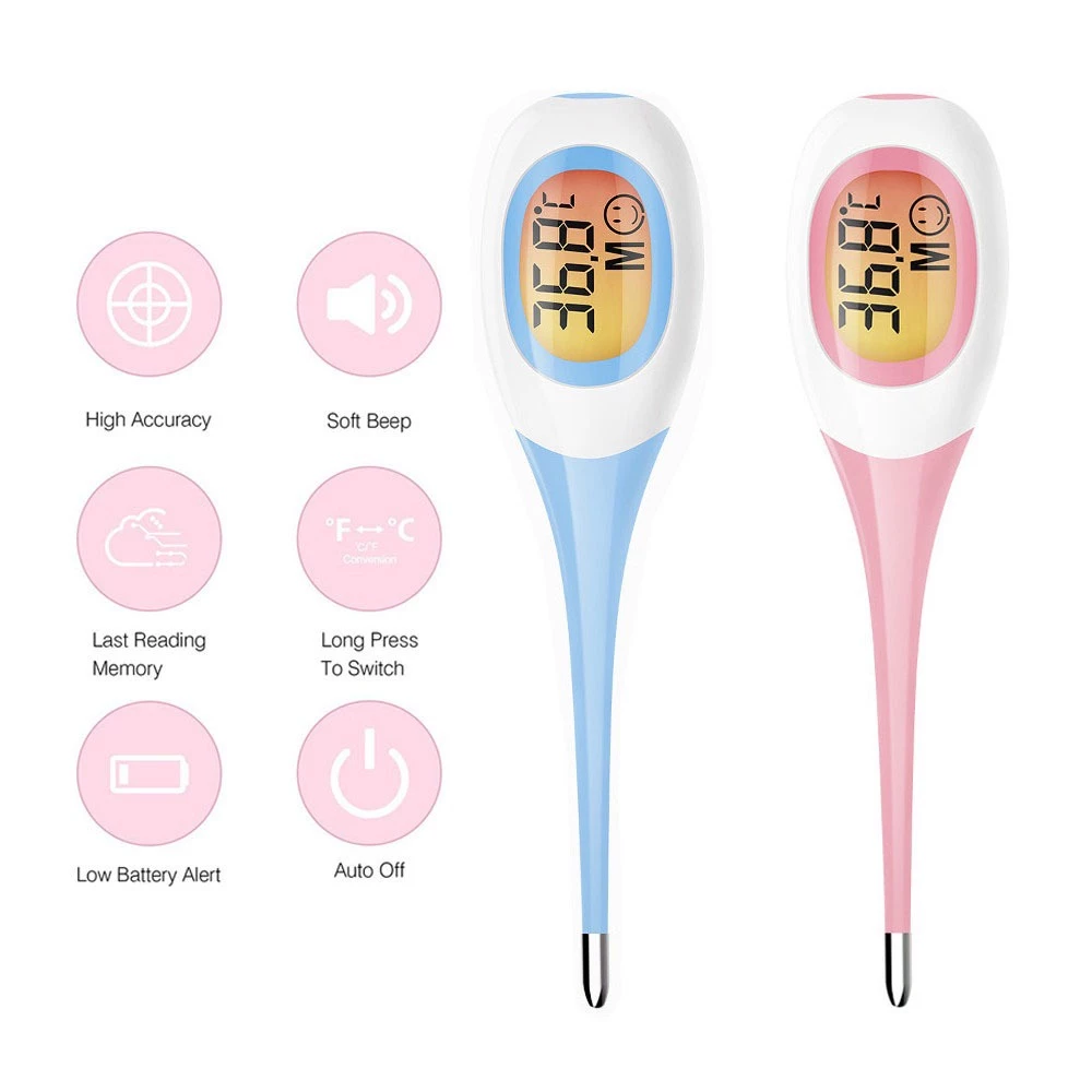 Termômetro De Febre Retroiluminado-Leitor Digital Oral/Axila À Prova D'água Com Sonda Macia , Precisão Clínica De 10 Seg