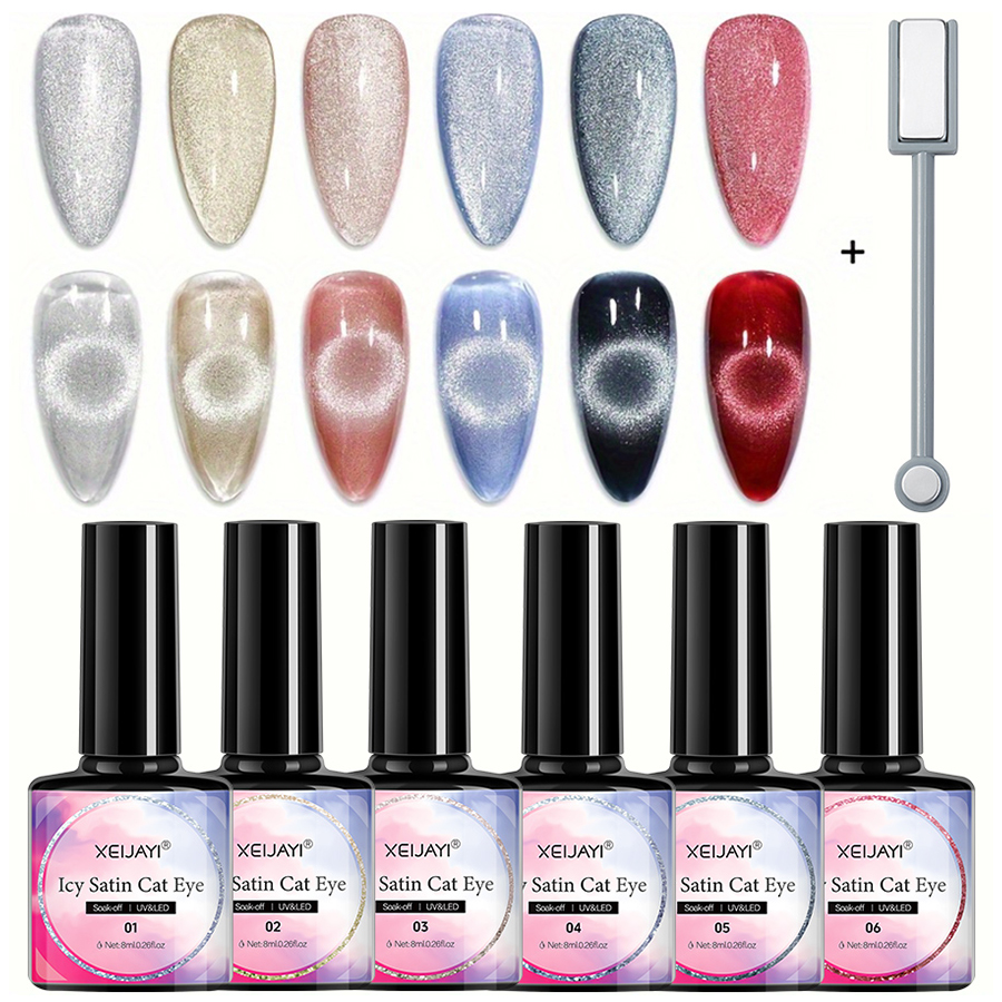 7pcs 6 cores 8ml efeito camaleão conjunto de esmalte de gel magnético embeber fora UV Led gato olho gel polonês manicure nail art kit de presente - bastão magnético incluído