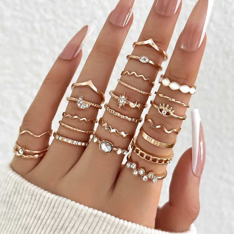 Conjunto De Anel Feminino Elegante Com Folha De Olho De Coração Embelezado Diamante , 23 P...