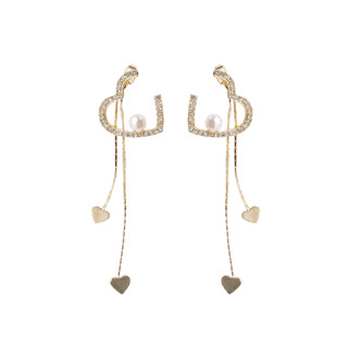 Brincos Coreanos Tassel Long Love Heart Earrings 2024 Novo Estilo Influenciador da Tendência Brincos Estilo Influenciador da Tendência Brincos de Moda em Forma de Coração