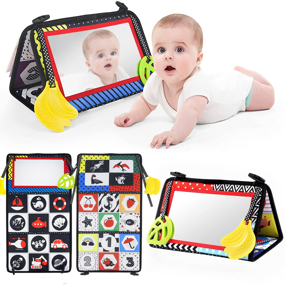 Bebê Barriga Tempo Brinquedos Espelho De Chão Sensorial Preto E Branco Alto Contraste Cedo Educacional Pendurado Brinque
