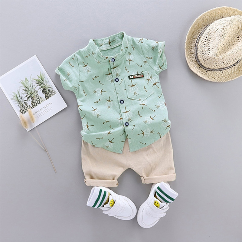 Conjunto Moderno De 2 Peças Com Estampa De Dente De Leão Para Meninos De 0 A 5 Anos , Camisa E Shorts De Algodão De Mang