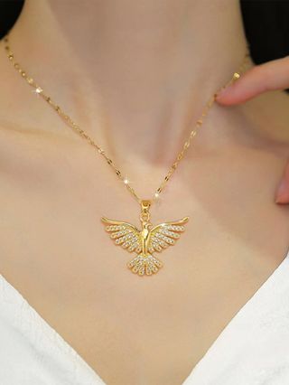 Colar Luxuoso De Aço Inoxidável Pingente Design Elegante Para Mulheres 1 Peça