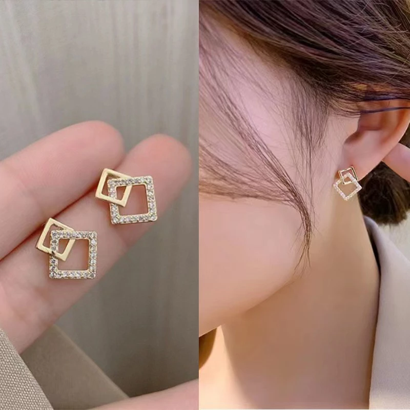 Brincos Geométricos De Zircônia Quadrada Para Mulheres Joias Elegantes Minimalistas