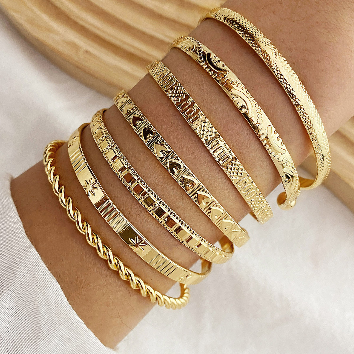 Conjunto De Pulseiras Com Pingente De Estrela Hexagonal , 7 Peças , Joias Boho Punho Torcido Da Moda Para Mulheres