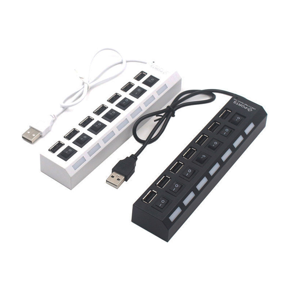 Novo Hub USB com Interruptor Individual, Adaptador Multi Alimentation, ON/OFF Carregador para Laptop e PC.