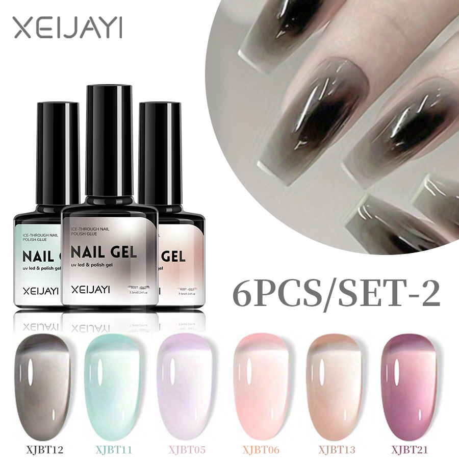 6Pcs 7.3Ml 6Colors Ice Gel Nail Polish Set , Semi-Permanente & Embebido , Ferramentas De Arte Led Para Uso Doméstico Manicure Salon , Presente De Natal Salão