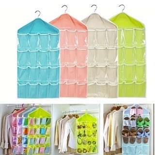 Saco De Armazenamento De Armário Suspenso De 1 Unidade Com Bolsos Transparentes-Organizador Multifuncional Para Meias , 