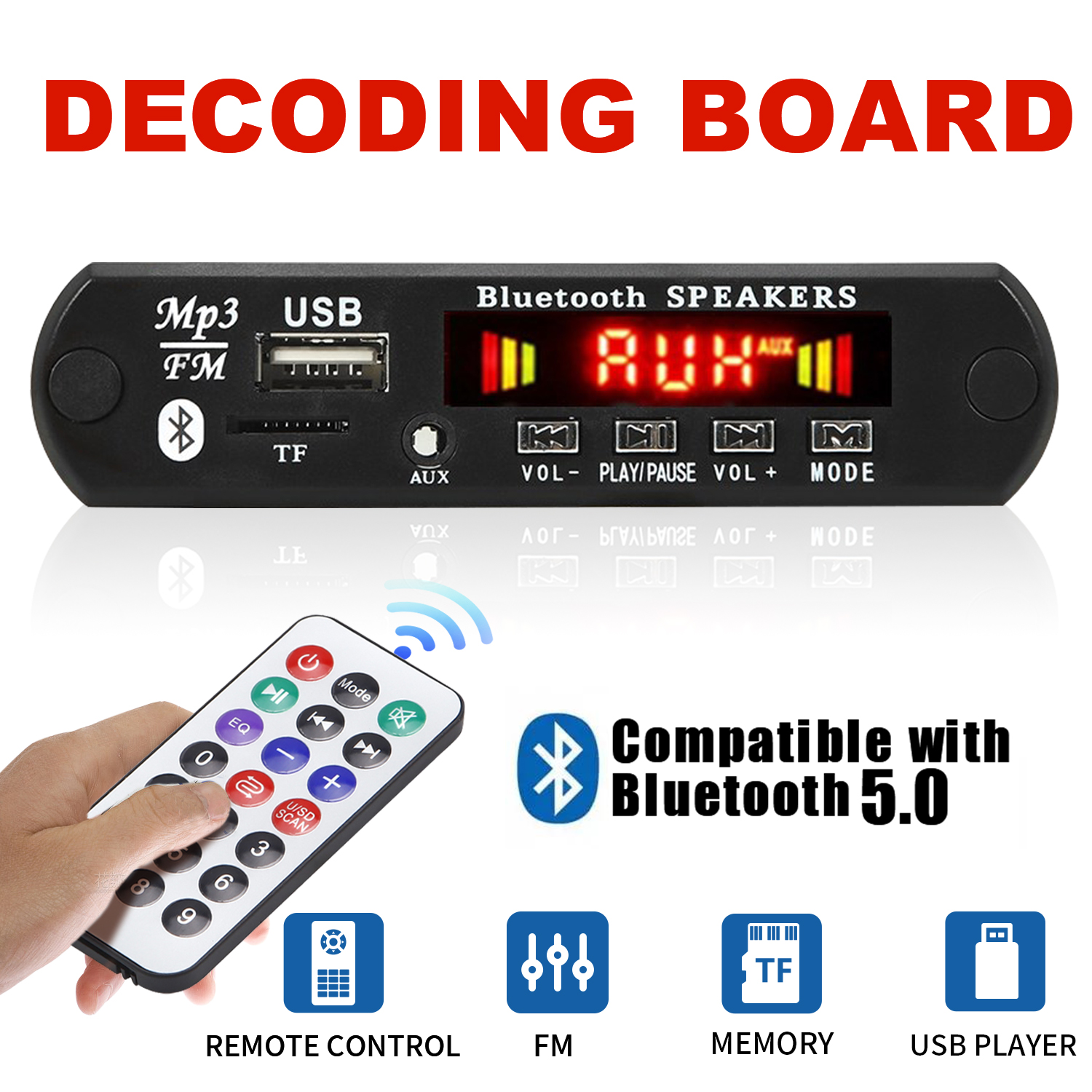 Kit DC 12V Bluetooth 5.0 sem fio para reprodutor de áudio MP3 WMA música sem perdas, módulo de player USB AUX TF rádio