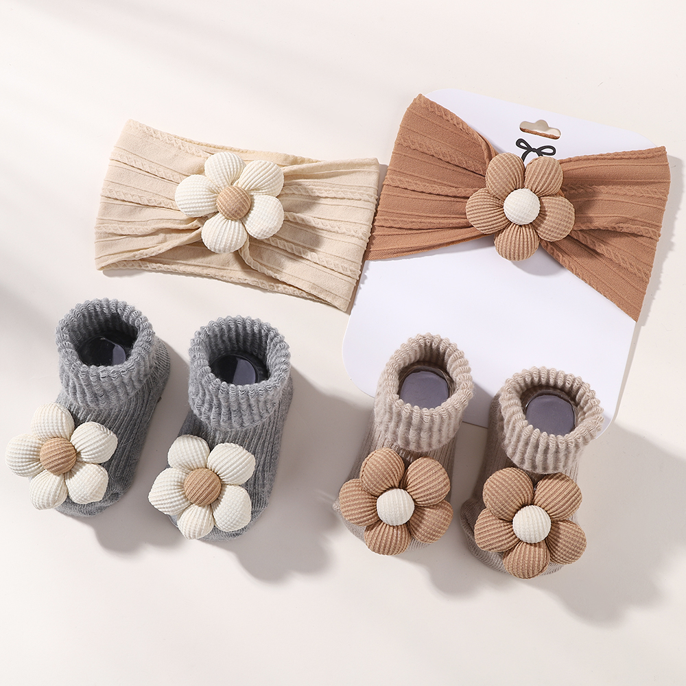 Flor Recém-Nascida Náilon Hairband Meias De Algodão Puro Bebê Meninas Cabo Bandana Conjunto Cem Dias Turbante Crianças C
