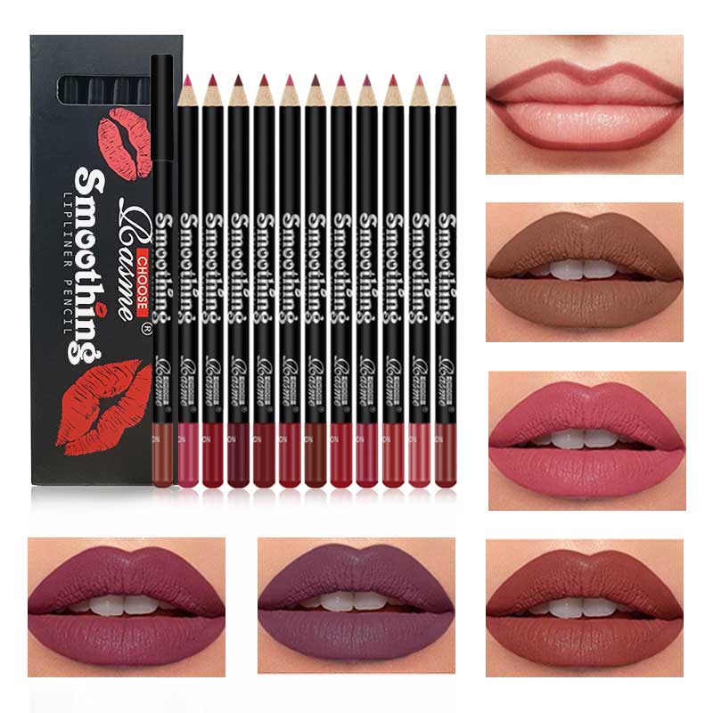 12 Cores Lipliner Outline Lip Shape À Prova D'água Durável Antiaderente Copo Matte Batom Set