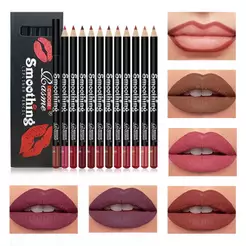 Lipliner 12 Cores Contorno Formato Labial À Prova D'água Durável Copo Antiaderente Batom Fosco Conjunto De Delineador Pr