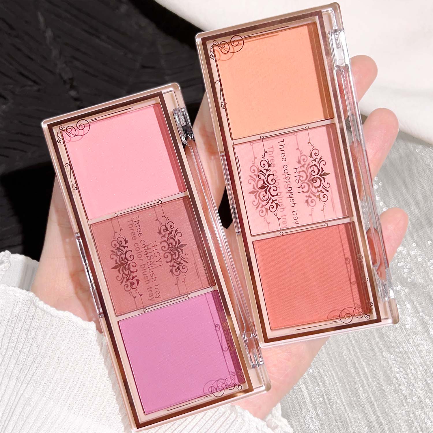 HISII Tricolor Blush Renderização De Cores Delicadas Naturais , Rosa Não Voador , Rouge Fosco , Uso De Maquiagem , Trans