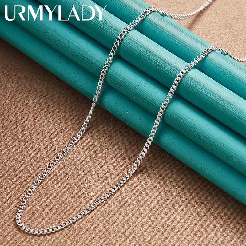 URMYLADY 925 Prata Esterlina 2mm O-Chain 16/18/20/22/24/26/28/30 Colar De Polegadas Para Mulheres Homens Jóias Moda Festa Presente