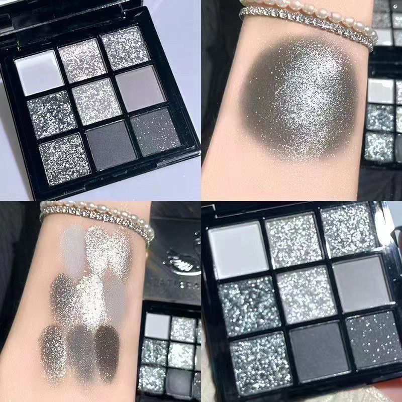 Paleta De Sombras Com Glitter De 9 , Metal Escuro , Punk , Olho Esfumaçado , Cinza , Preto...