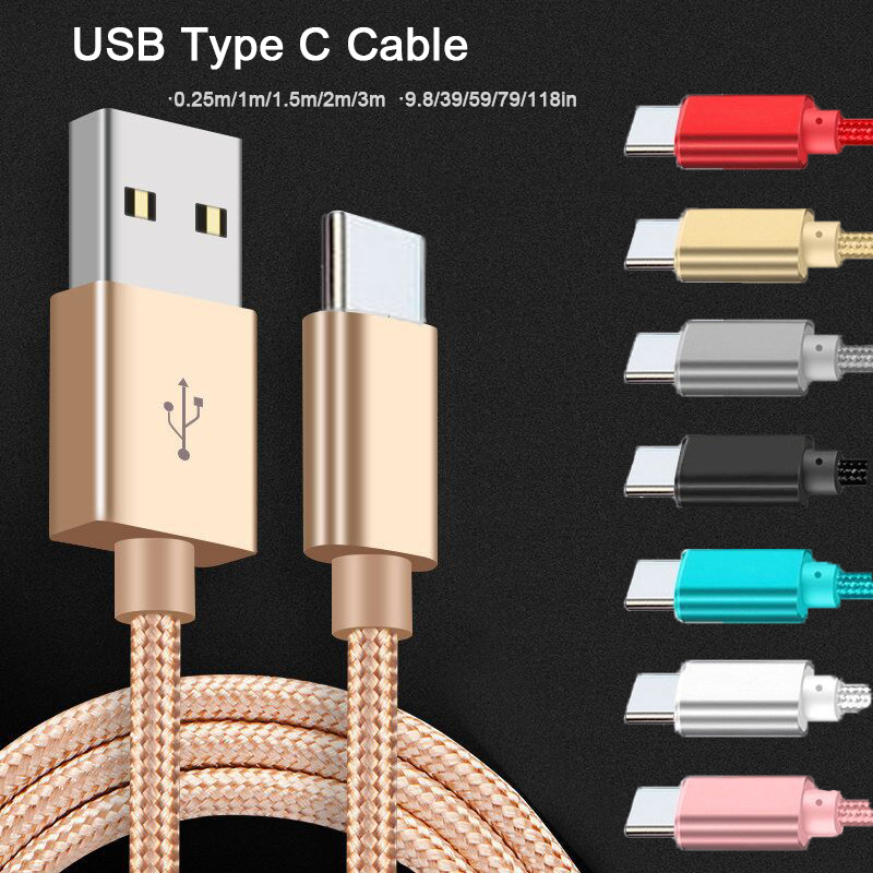 Cabo de carregamento USB de 1 peça Ultra-longo Ronny Trançado USB, 9.8 /39 /59 /79 /118 polegadas Tipo c USB de carregamento rápido, Cabo USB dourado de transmissão de dados, Adequado para Xiaomi /Samsung /Huawei Cabo de carregamento Smartphone