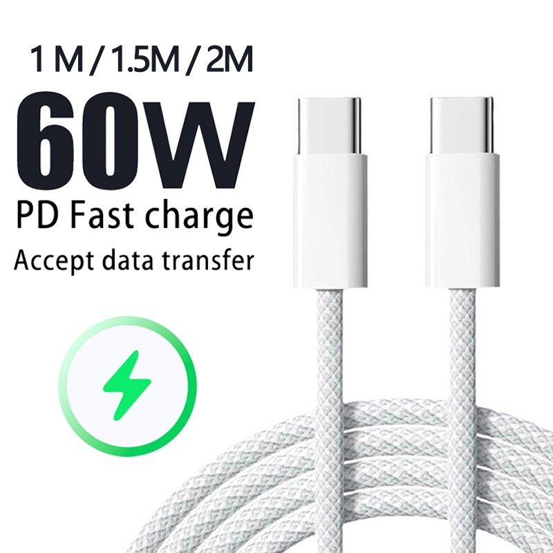 Cabo de Carregamento Tipo C Trançado de 60W para iPhone 15 Pro Max e outros smartphones em alta velocidade.