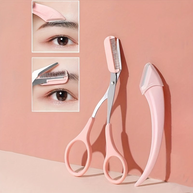 Tesoura de Corte de Sobrancelhas 2pcs com Aparador e Clip de Beleza Feminina