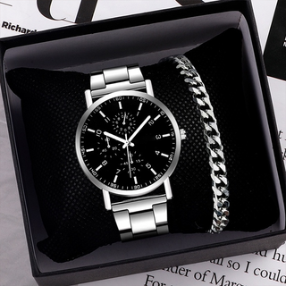 Kegllect [Relógio + Pulseira] Relógio Casual masculino de quartzo com pulseira de aço mostrador redondo simples relo mas em Oferta na Shopee