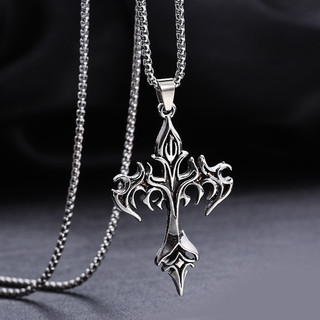 Moda Vintage Chama Cruz Pingente Colar Longa Corrente Jóias Góticas Para Homens Mulheres