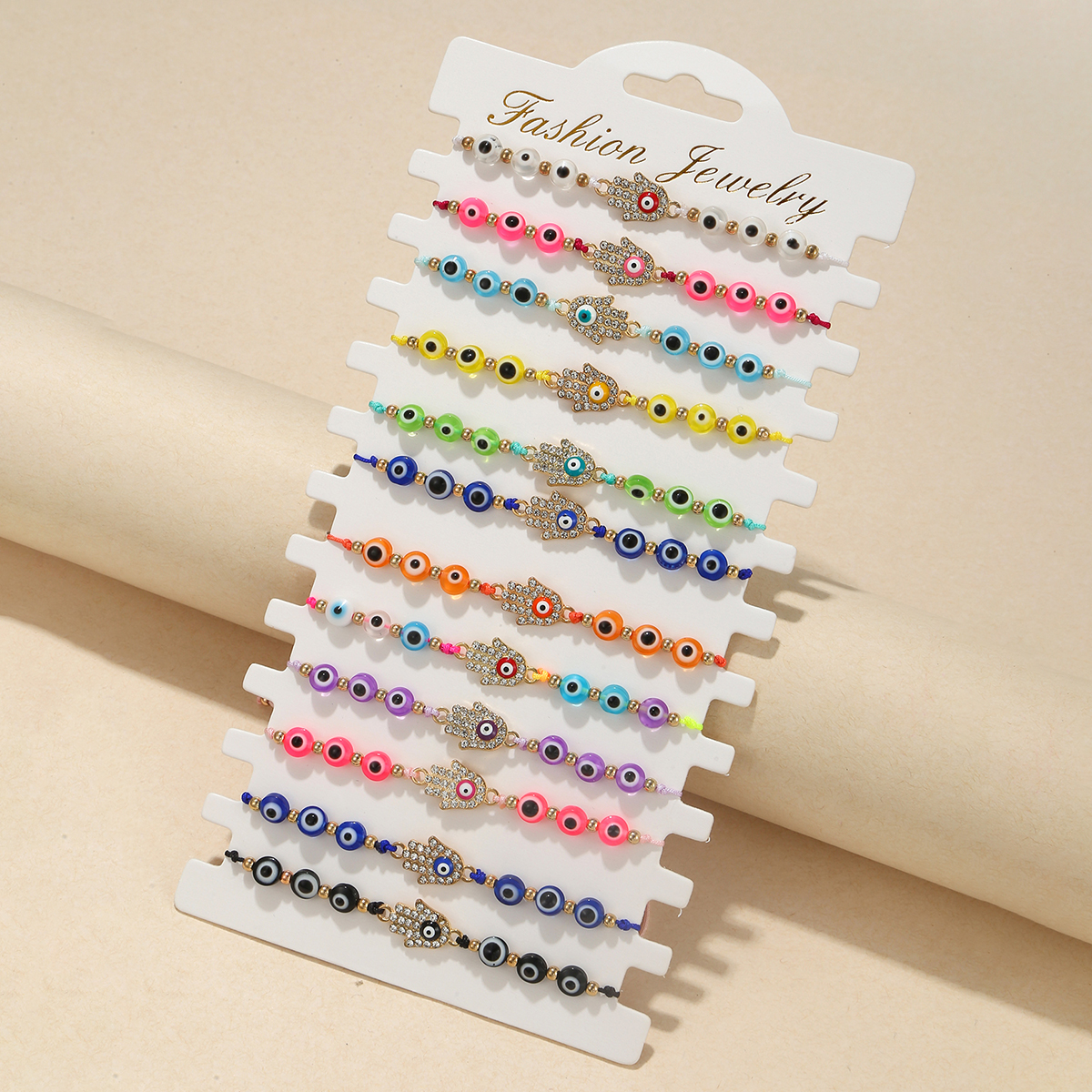 12 Diamantes de Ponto de Liga Olho de Diamantes Olho de Maligno Conjunto de Pulseiras Trançadas Coloridas