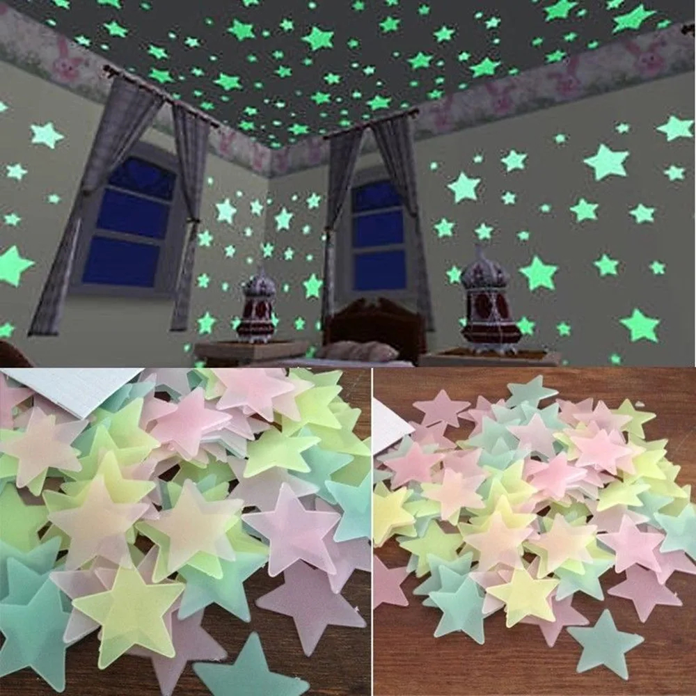 100pcs Fluorescentes Brilham Nas Estrelas Escuras Adesivos De Parede Para Decoração De Quartos Infantis Quarto De Bebê Teto