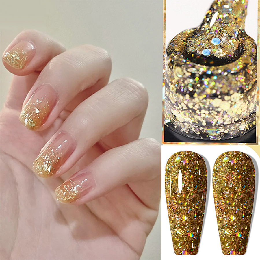 1Pc Glitter Gel De Unhas , Holográfico Coleção De Diamante Pink Golden Green Silvery Nail Polish Set , Arte Das Para Iniciantes