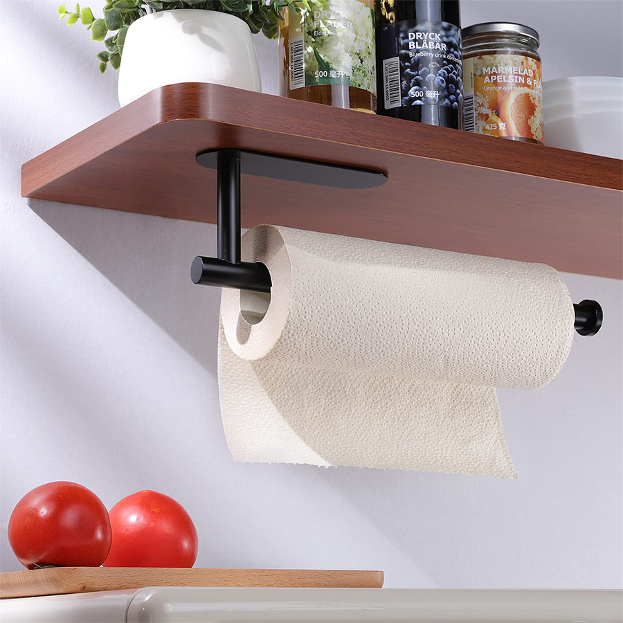 Suporte de Toalha Autoadesivo para Parede - Aço Inox Preto/Prata Dispenser de Papel Higiênico e Lenço sem Furar,